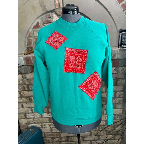 sweatshirt grannycore country patches green red - Picture 1 of 7